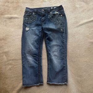 Miss Me Distressed Floral Embroidered Jeans